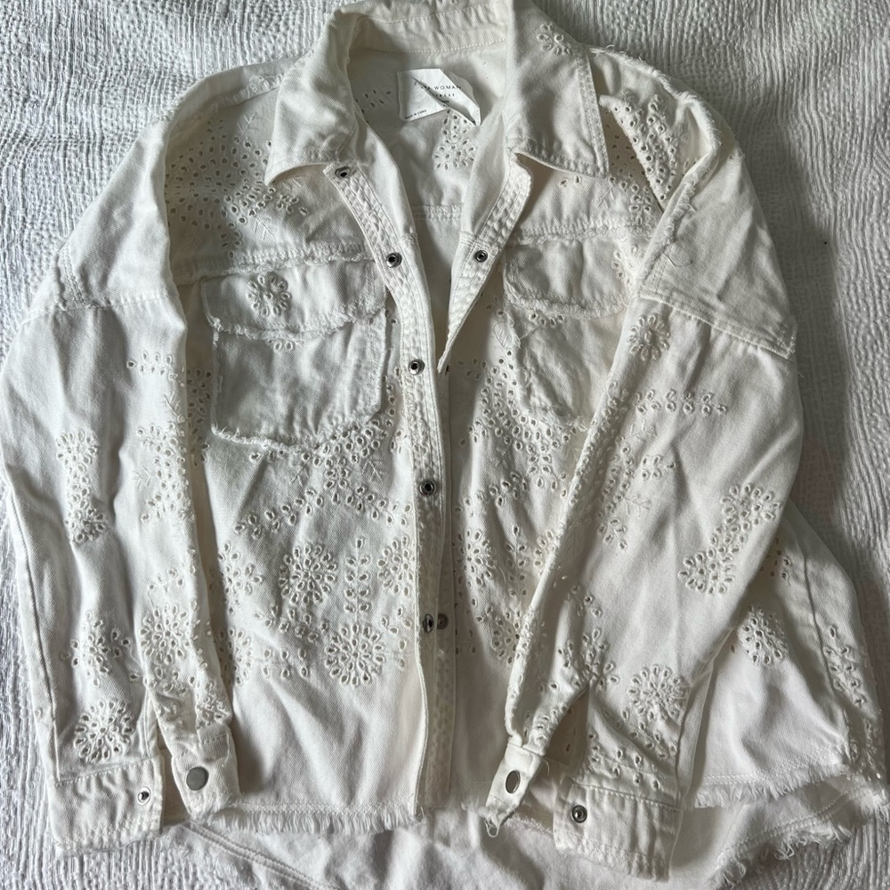 ZARA White Floral Denim Jacket